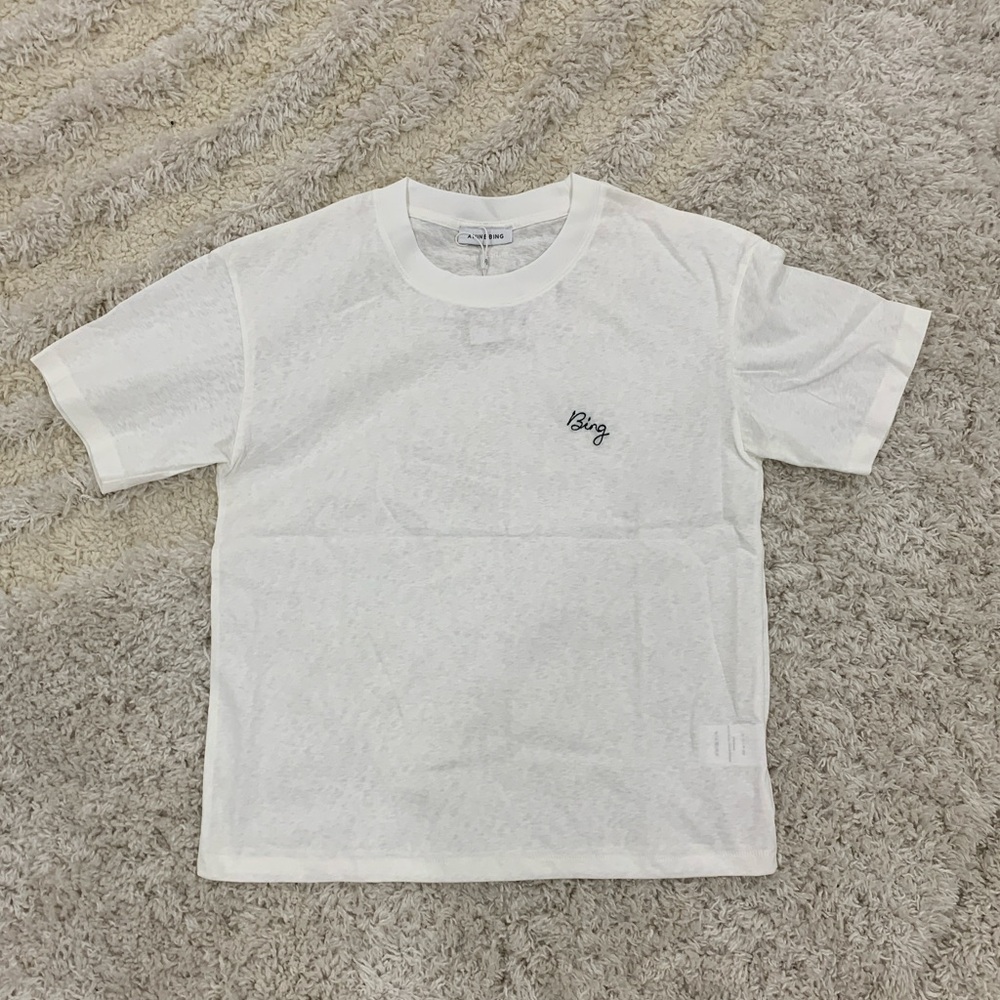 Anine Bing Cursive Logo White Shirt for Woman Sizes Small Medium & Large